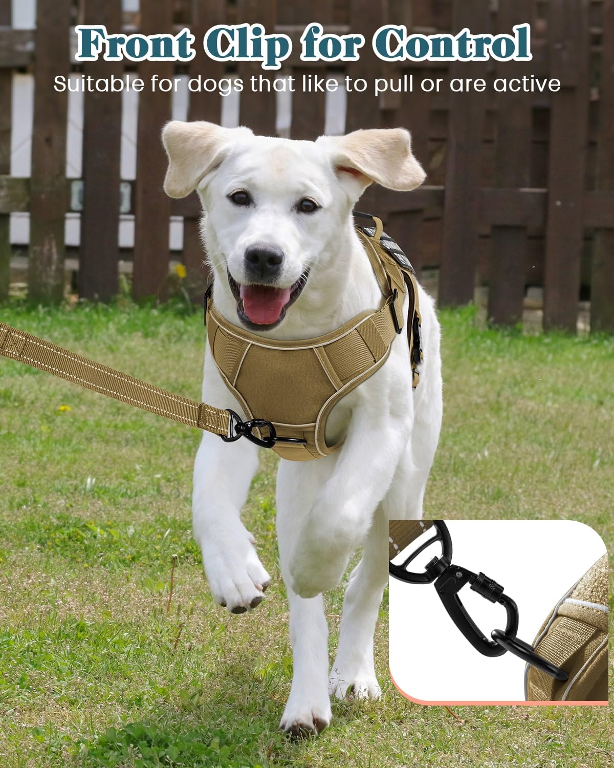 Reflective Service Dog In Training Vest Harness For Extra Large Dogs, Adjustable Heavy Duty Padded Brown Dog Harness, With Front